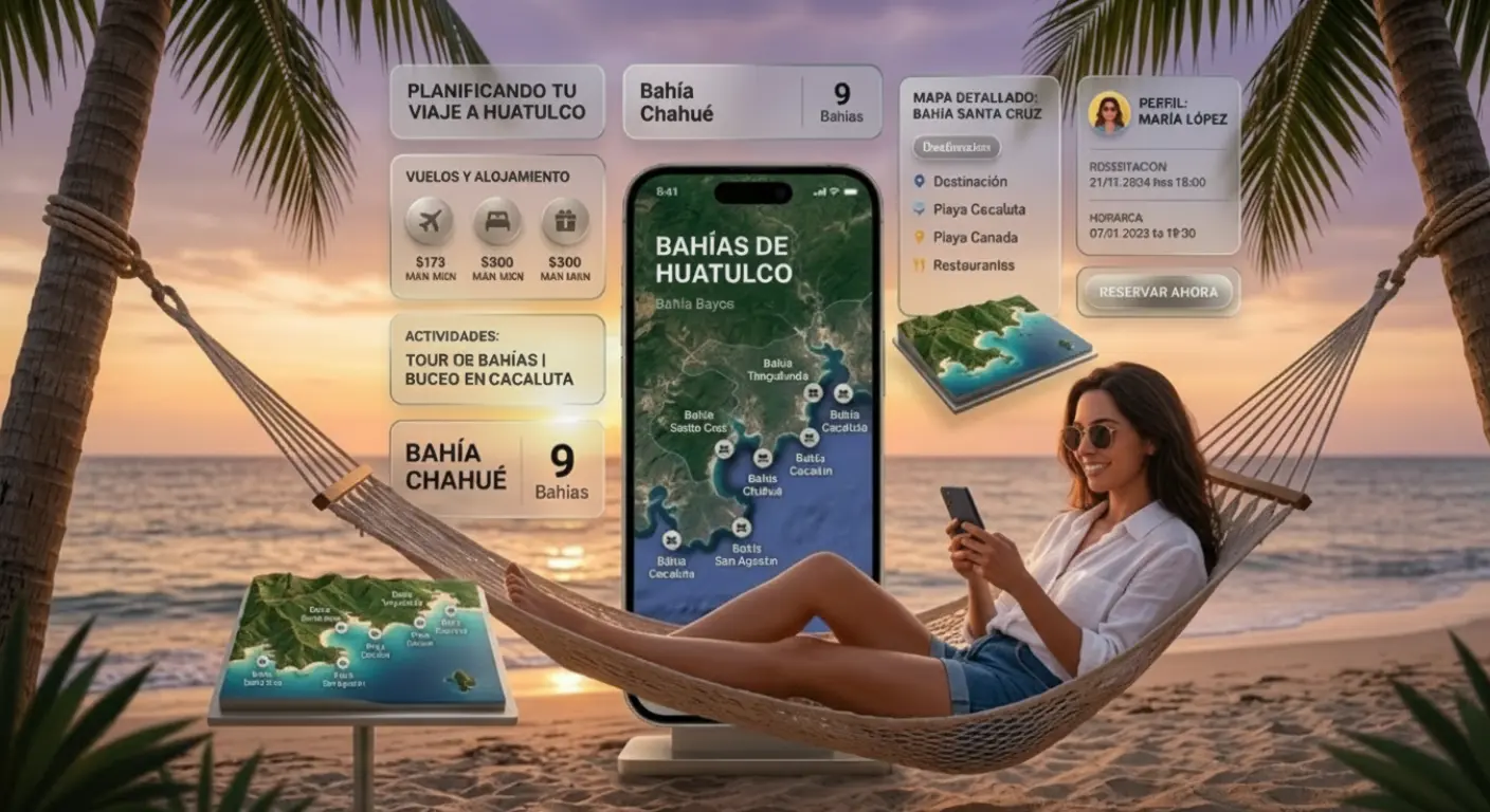 Turista planeando su viaje a Huatulco desde el celular